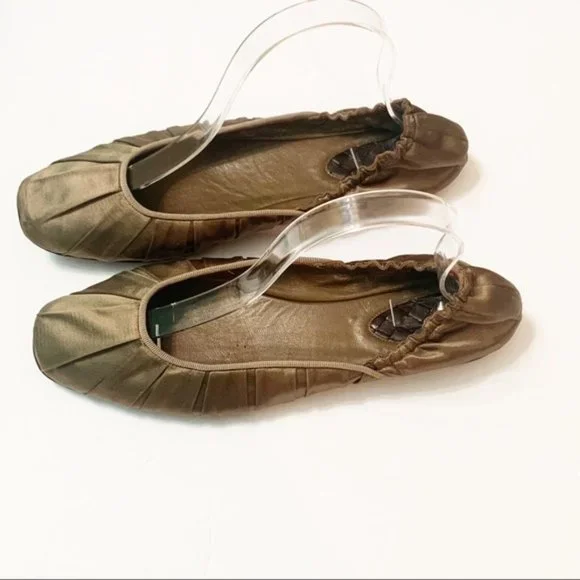 Bottega Veneta Square Toe Satin Flats Olive 40 - Picture 4 of 8